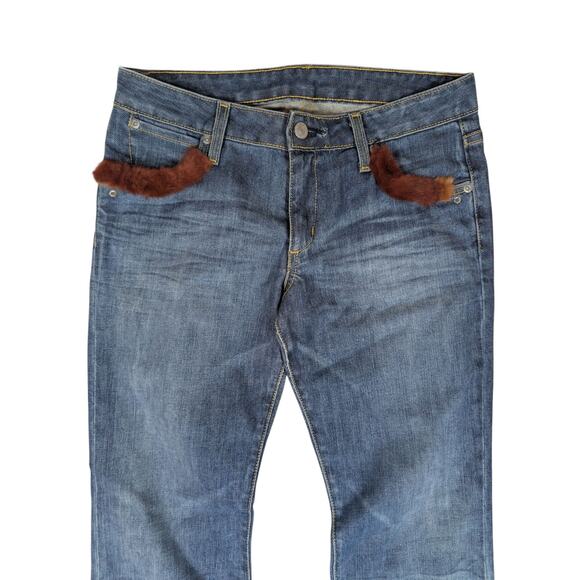 Retro 70s Style Flair Faux Fur Lined Hippie Jeans Women's Size 27 (30) Boho Y2K - Picture 2 of 10